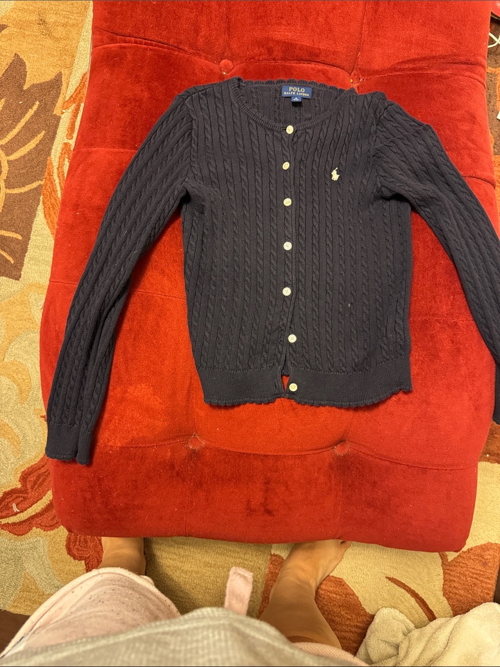 Polo by Ralph Lauren Navy Cable Knit Cardigan with Embroidered Pony